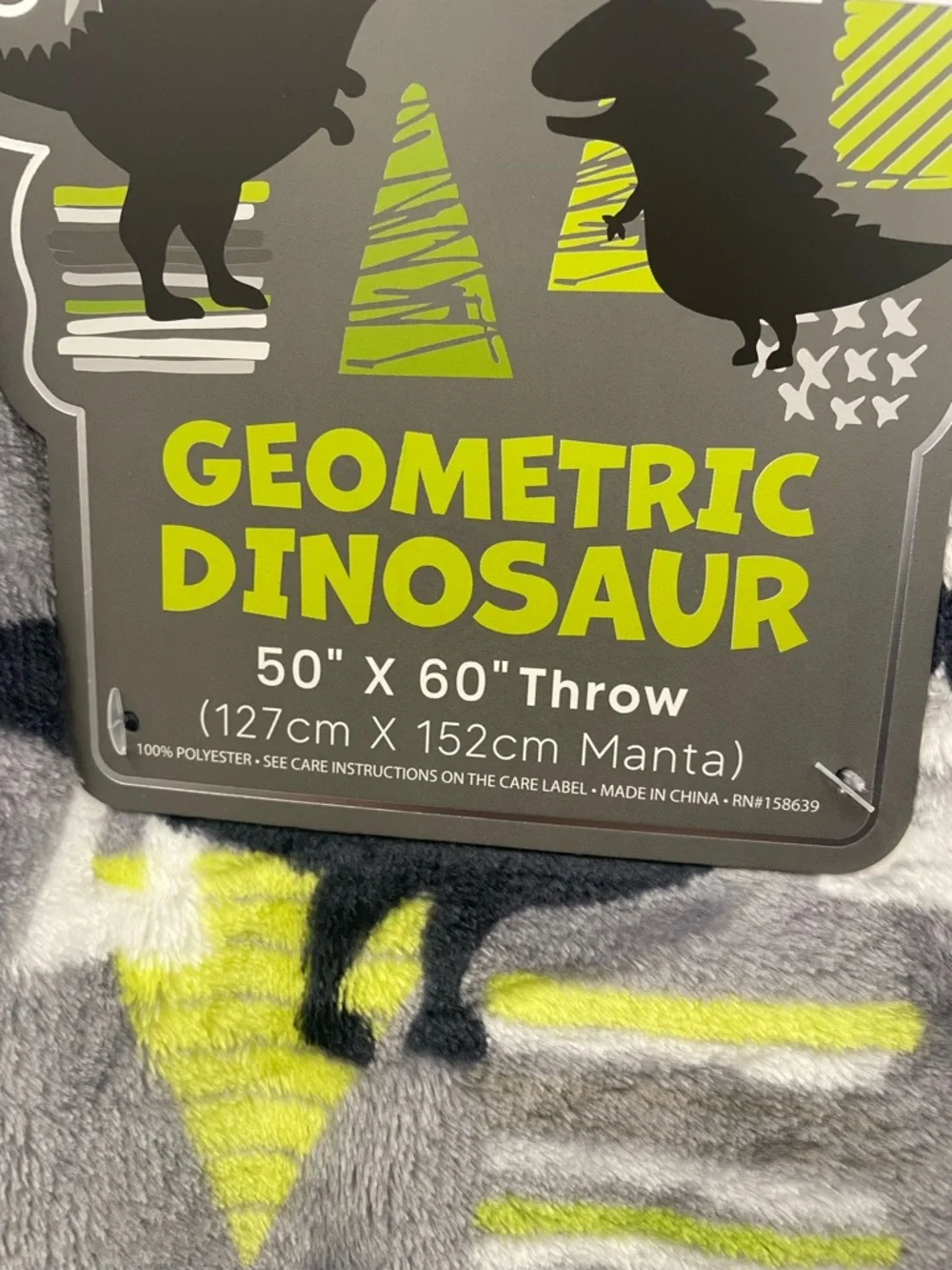 Geometric Dinosaurs Plush Decorative Throw Gray Black Green White 50x60 NEW NWT
